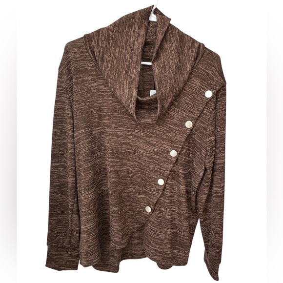 NY Collection Brown Cowl Neck Sweater Women’s XL Button Accents Fall Preppy NWT - Picture 1 of 10